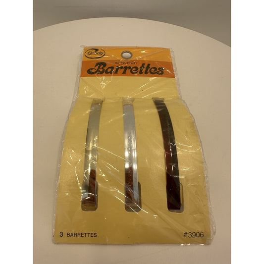 VINTAGE *NEW* 1975 Goody Stay Tight Clasp Barrettes Gold/Sil/Brown #3906 USA