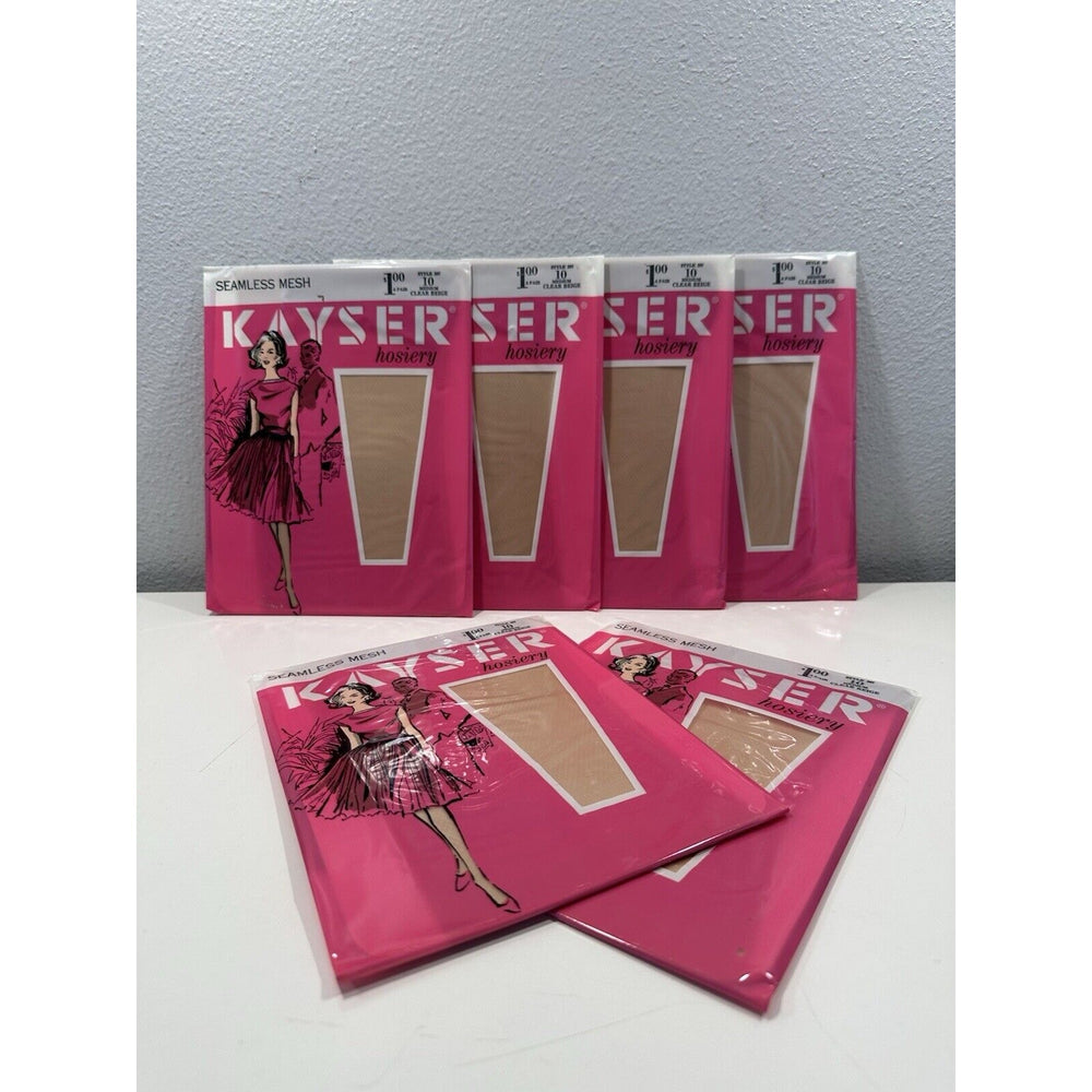VINTAGE *NEW* Kayser Hosiery Seamless-Clear Beige Sz10 X 6