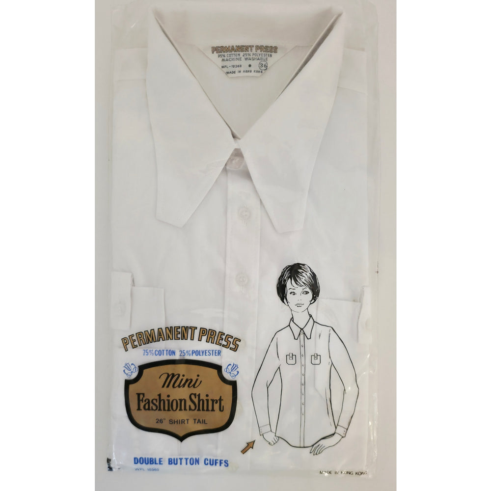 VINTAGE *NEW* 1960's Women's Mini Fashion Shirt White Cotton Blend Size 36