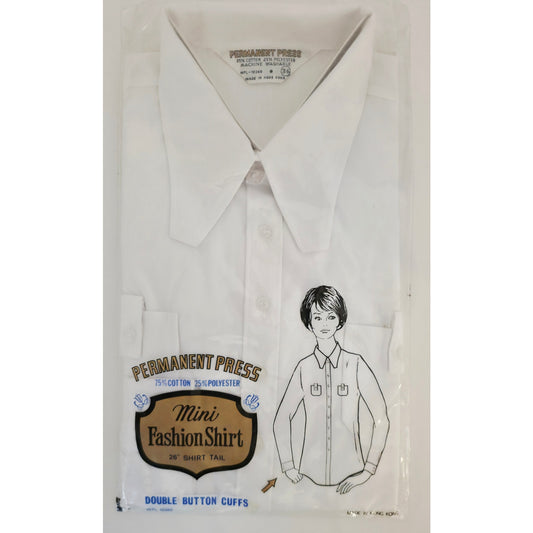 VINTAGE *NEW* 1970's Women's White Button Down Long Sleeve Shirt Size 36