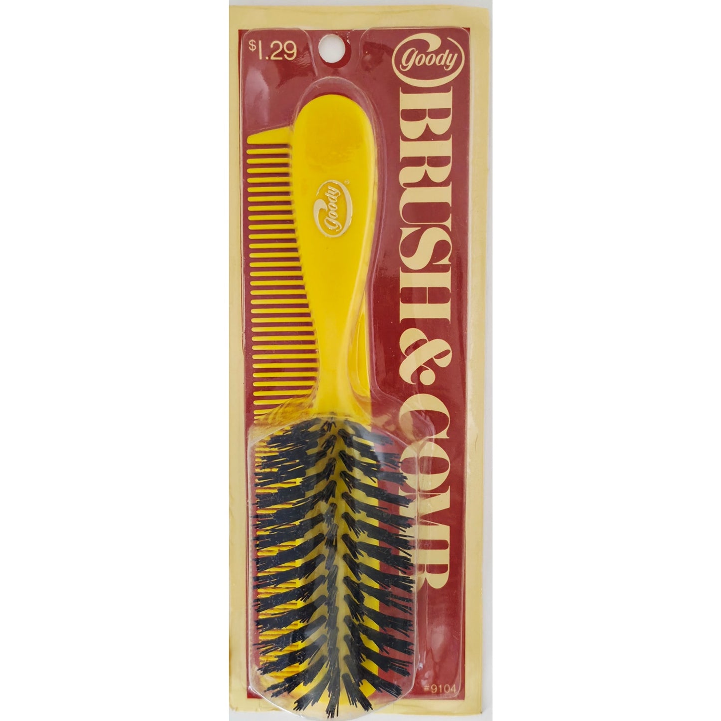 VINTAGE *NEW* 1975 Goody #9104 Yellow Brush and Comb Set Round Handle