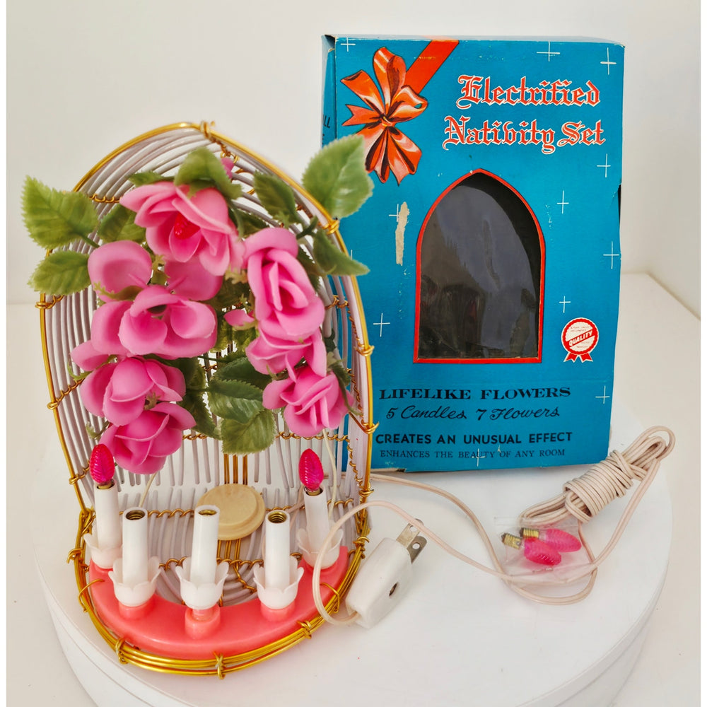 VINTAGE Needs Lovin' Electrified Nativity Set with Candles and Flowers