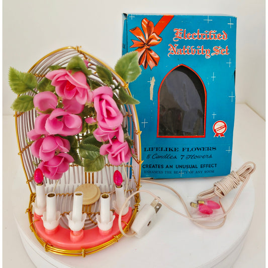 VINTAGE Needs Lovin' Electrified Nativity Set with Candles and Flowers