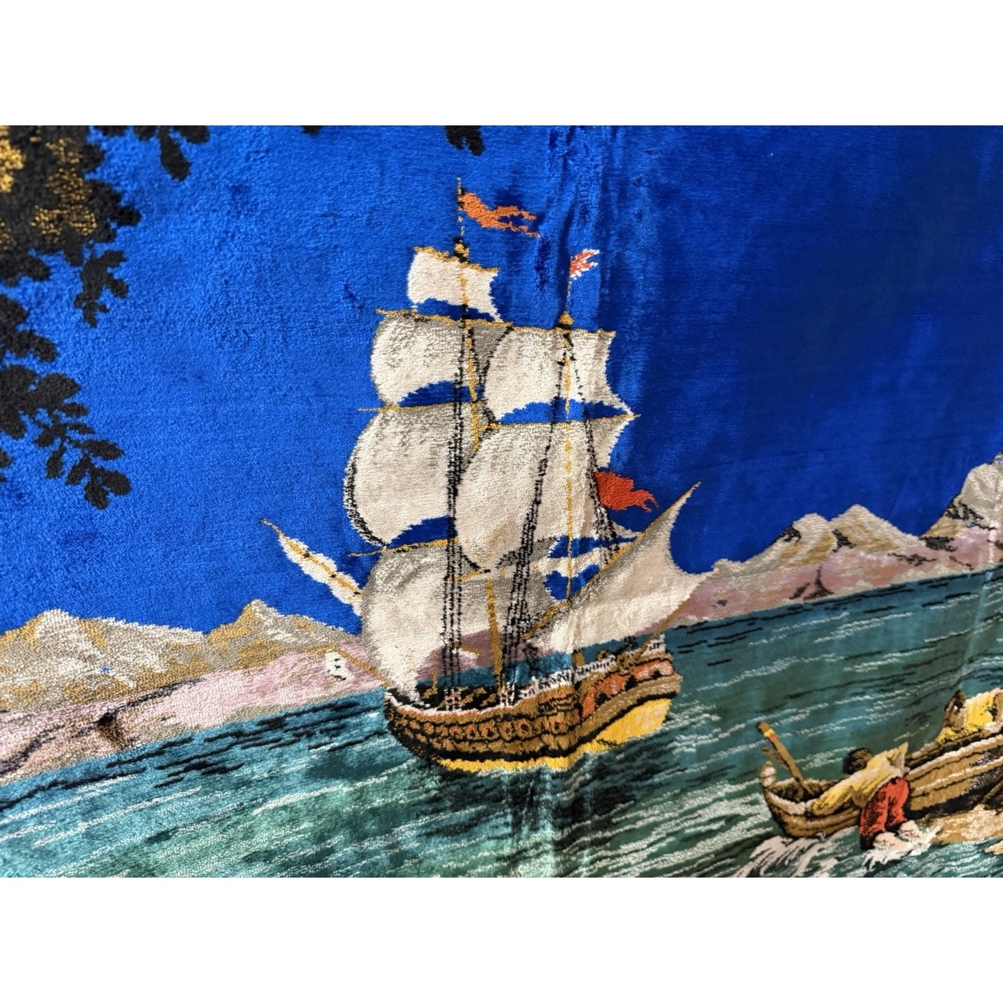 VINTAGE *PRISTINE* 1960's "Anxious To Sail" Italian Velvet Tapestry