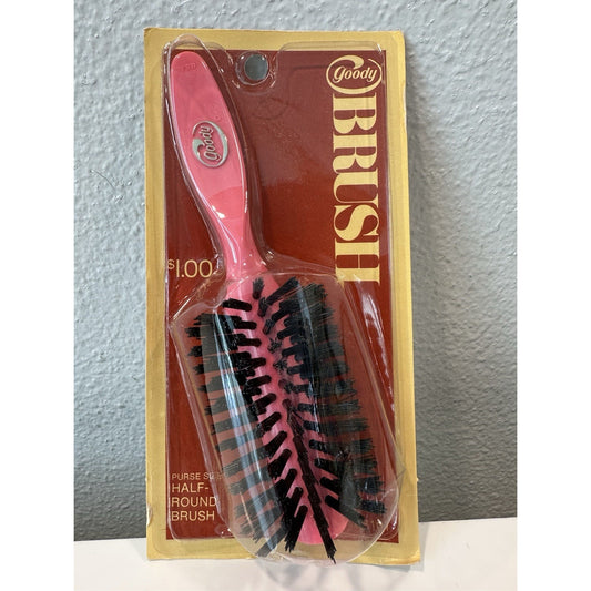 VINTAGE *NEW* 1975 Goody #8101 Pink Half-Round Brush Purse Size 6" w/ Nylon Bristles