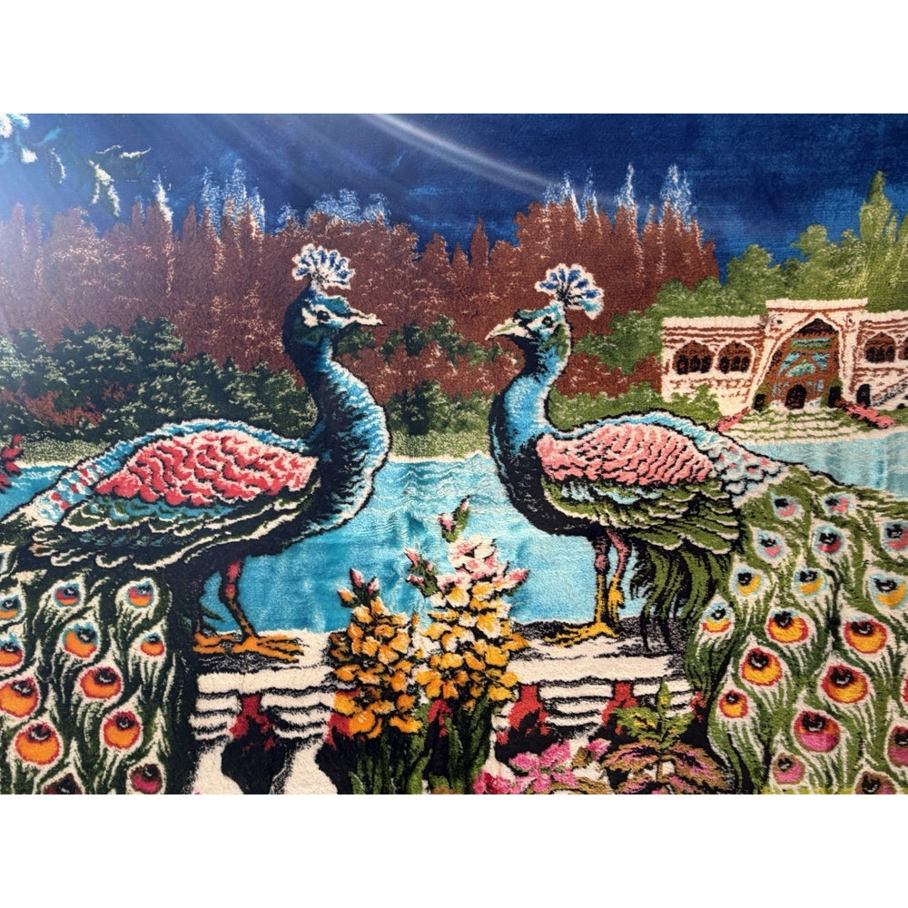 VINTAGE *PRISTINE* 1960's Double Peacock Lebanese Velvet Tapestry