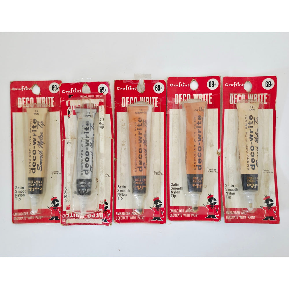 VINTAGE *NEW* 1970's Deco-Write Embroider Paint Pens with Nylon Tip Set of 5 USA