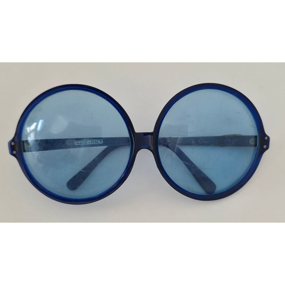VINTAGE *NEW* 1970's Glam Unisex Oversized Sunglasses Blue Frame Blue Lens