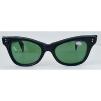 VINTAGE *NEW* 1970's Glam Unisex Black Frame with Green Lens Sunglasses Made in Italy