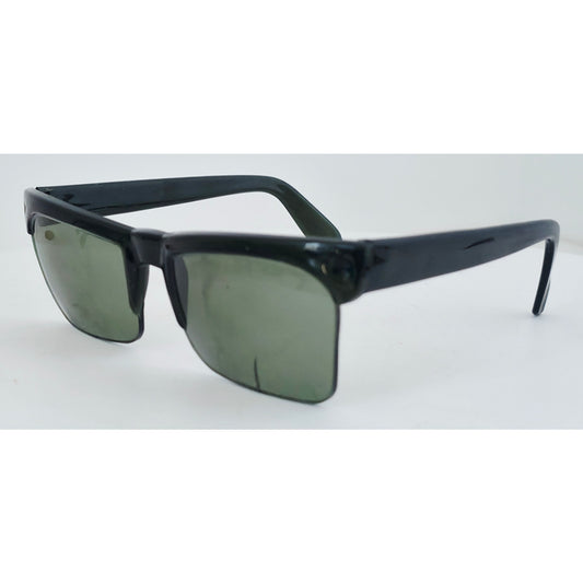 VINTAGE 1970's Glam Unisex Sunglasses Black Frame Gray Lens Swiss Made