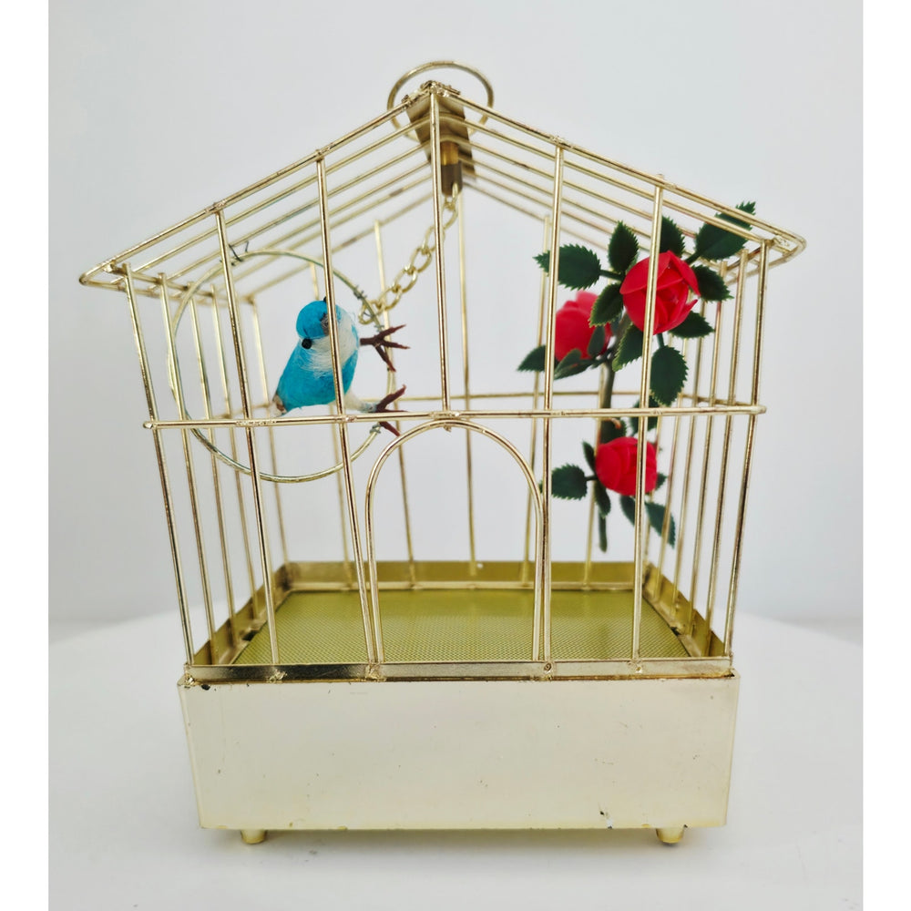 VINTAGE *NEW* 1960's Blue Electronic Musical Bird in Cage Battery Operated