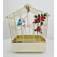 VINTAGE *NEW* 1960's Blue Electronic Musical Bird in Cage Battery Operated