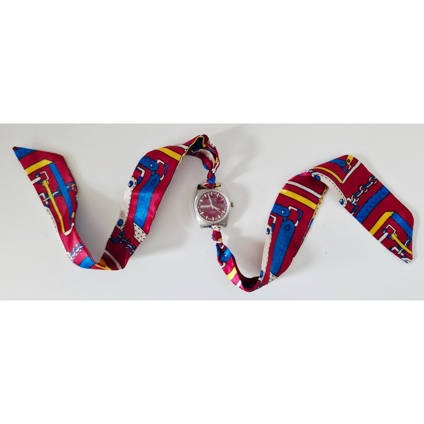 "Frozen In Time" 1960's Vintage Watch Face w/ Silk/Satin Tie Bracelet