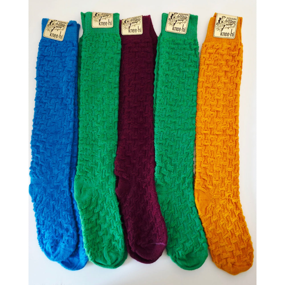 VINTAGE *NEW* 1970's Women's Knee-Hi Stretch Socks Soft Acrylic & Nylon 5 Pairs