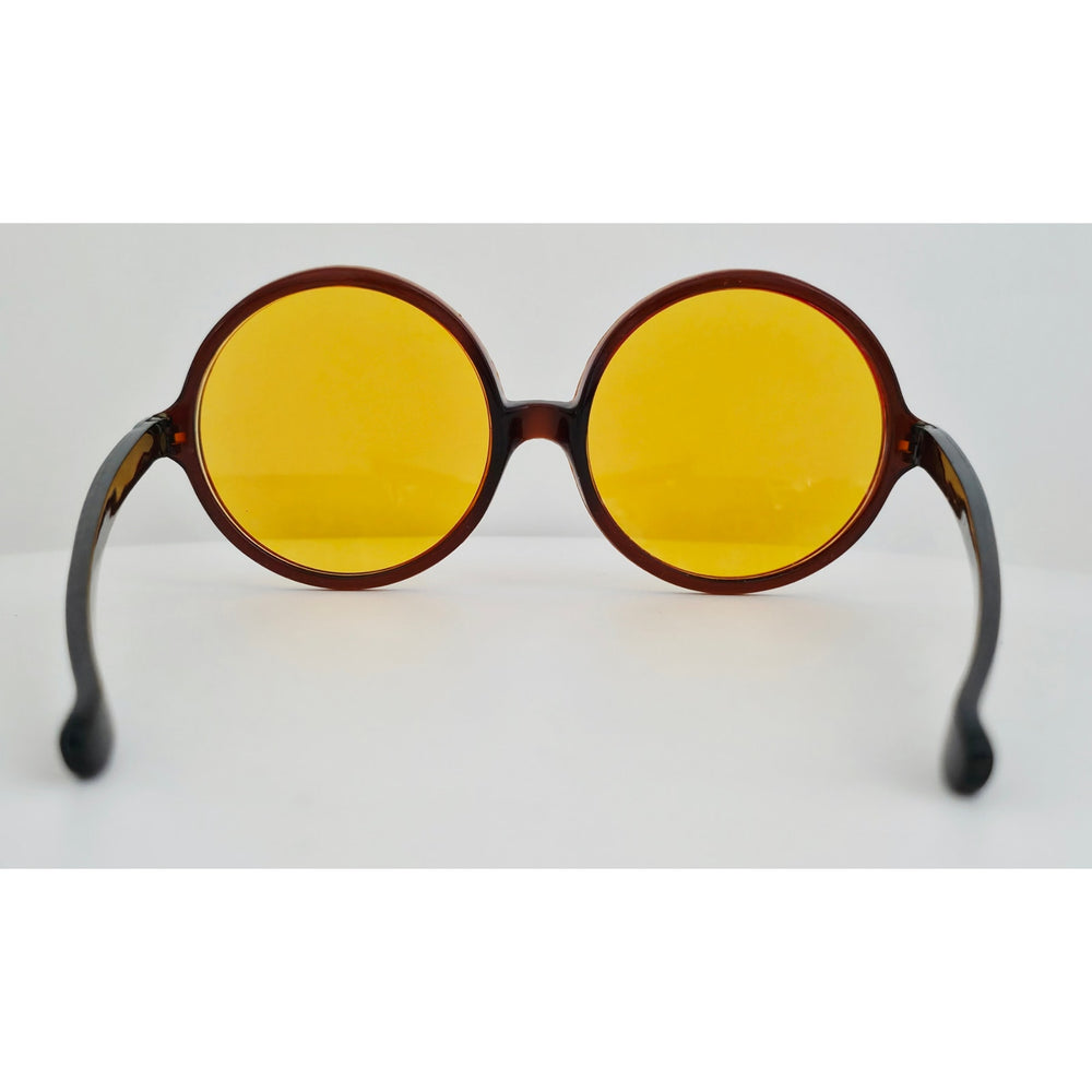 VINTAGE *NEW* 1970's Foster Grant Brown Frame with Yellow Lens Round Oversize Sunglasses