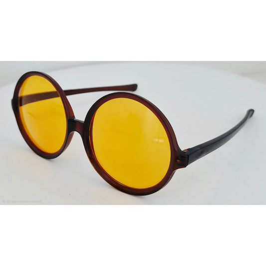 VINTAGE *NEW* 1970's Foster Grant Round Oversize Brown w/ Yellow Lens Sunglasses