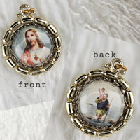 VINTAGE *NEW* 1950's Jesus and Saint Christopher Religious Pendant 1.25"