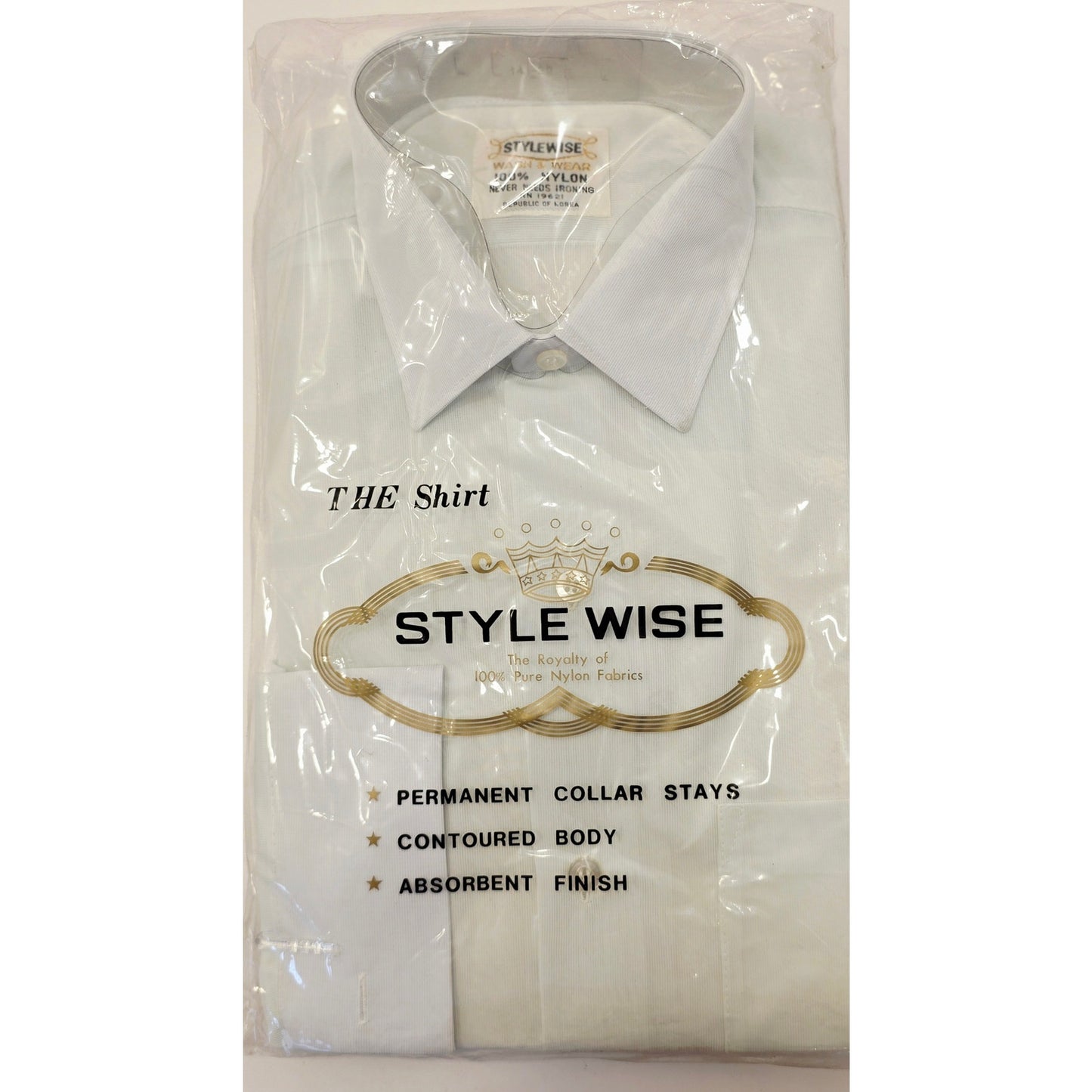 VINTAGE *NEW* 1960's Men's STYLEWISE Cream Dress Shirt 100% Nylon Size 14-32