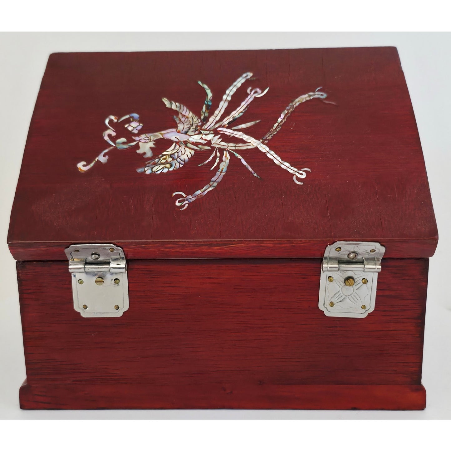 VINTAGE *NEW* 1970's Cherry Brown Wooden Jewelry Box with Ornamental Design