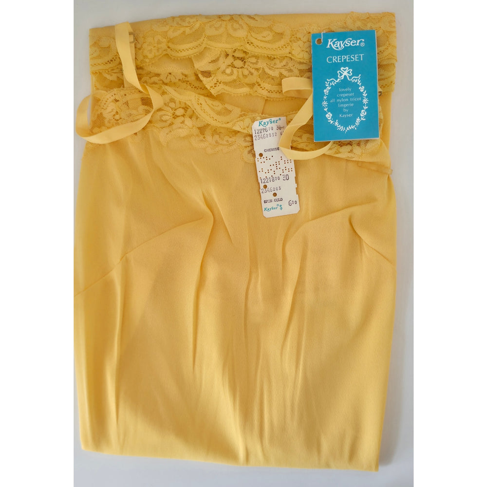 VINTAGE *NEW* 1960's Kayser Women's Yellow with Lace Trim Slip Dress Size 30