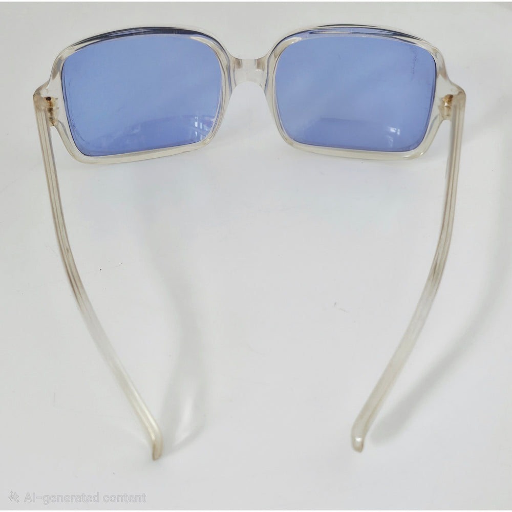 VINTAGE *NEW* 1970's Glam Unisex Translucent |Clear Frame with Blue Lens Sunglasses