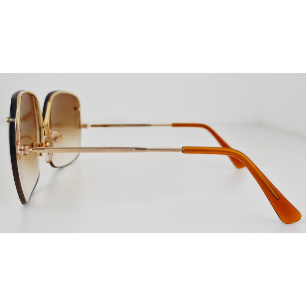 VINTAGE *NEW* 1970's Glam Unisex Sunglasses Gold Frame with Smoke Brown Lens
