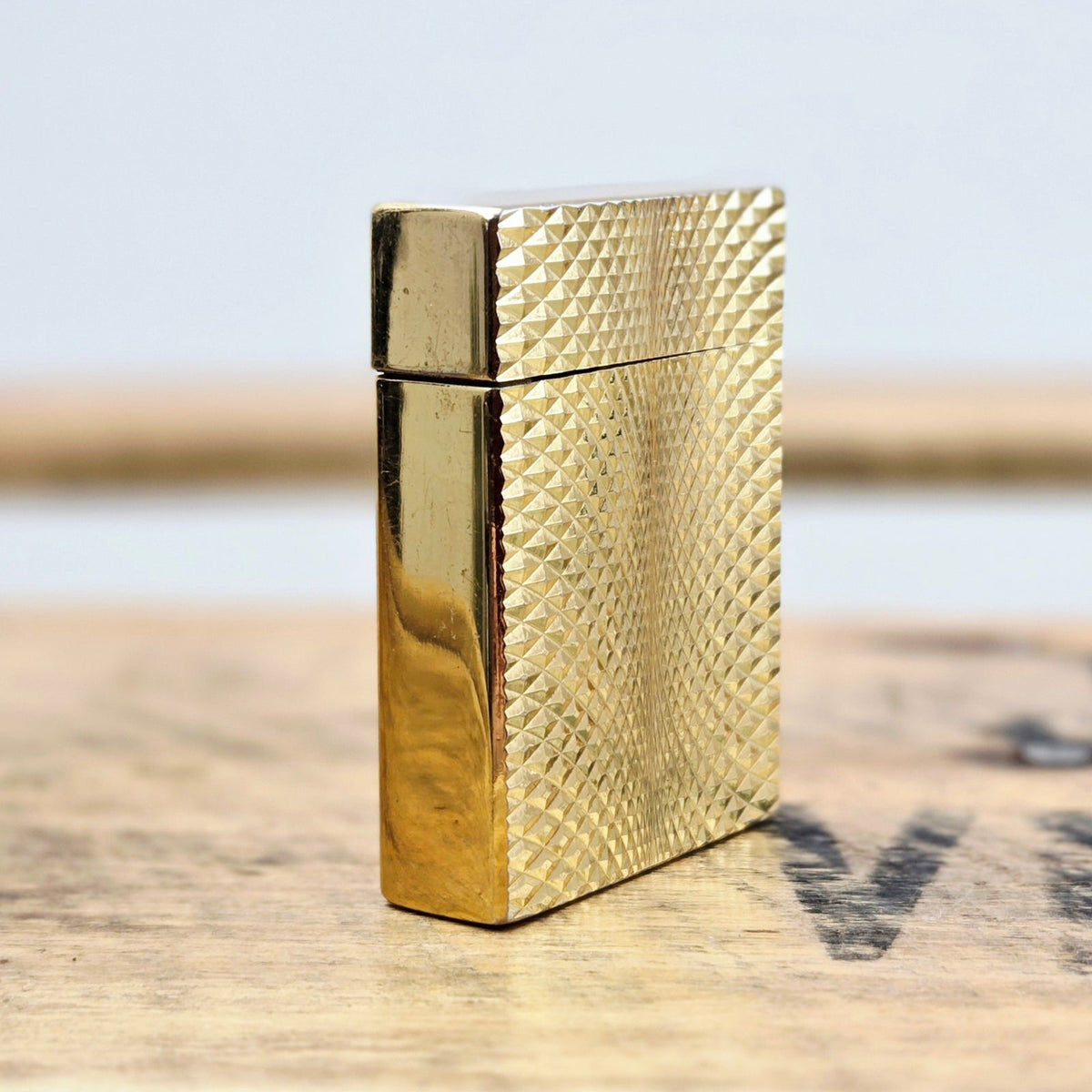 VINTAGE *NEW* 1960's JJJ Gold Textured Butane Lighter Japan