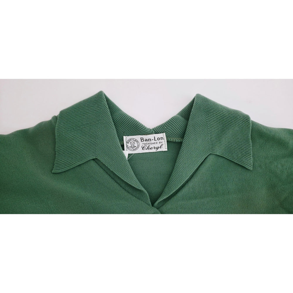 VINTAGE *NEW* 1960's Green Collared Women's Sweater by Ban-Lon 100% Nylon Size 40