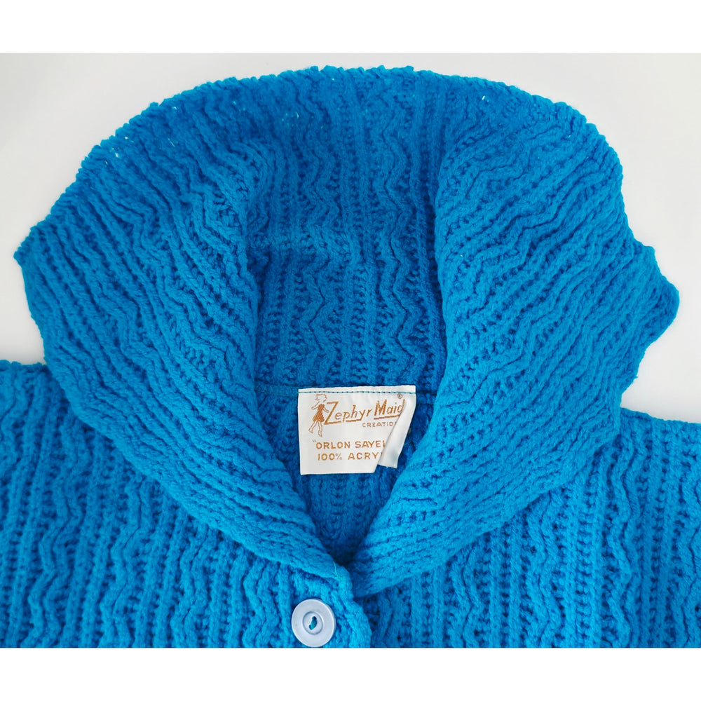 VINTAGE *NEW* 1970's Zephyr Maid Women's Blue Cable Stitch Sweater Size 38