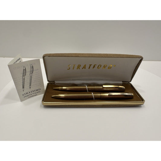 VINTAGE *NEW* Stratford Gold Pen & Pencil Set Ballpoint & Mechanical in Case