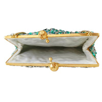 VINTAGE *NEW* 1960's Hand-Made Fancy Beaded Purse Green & Silver w/Gold Strap