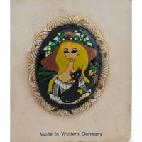 VINTAGE 'NEW' 1950's Western Germany Victorian Style Portrait Brooch on Card