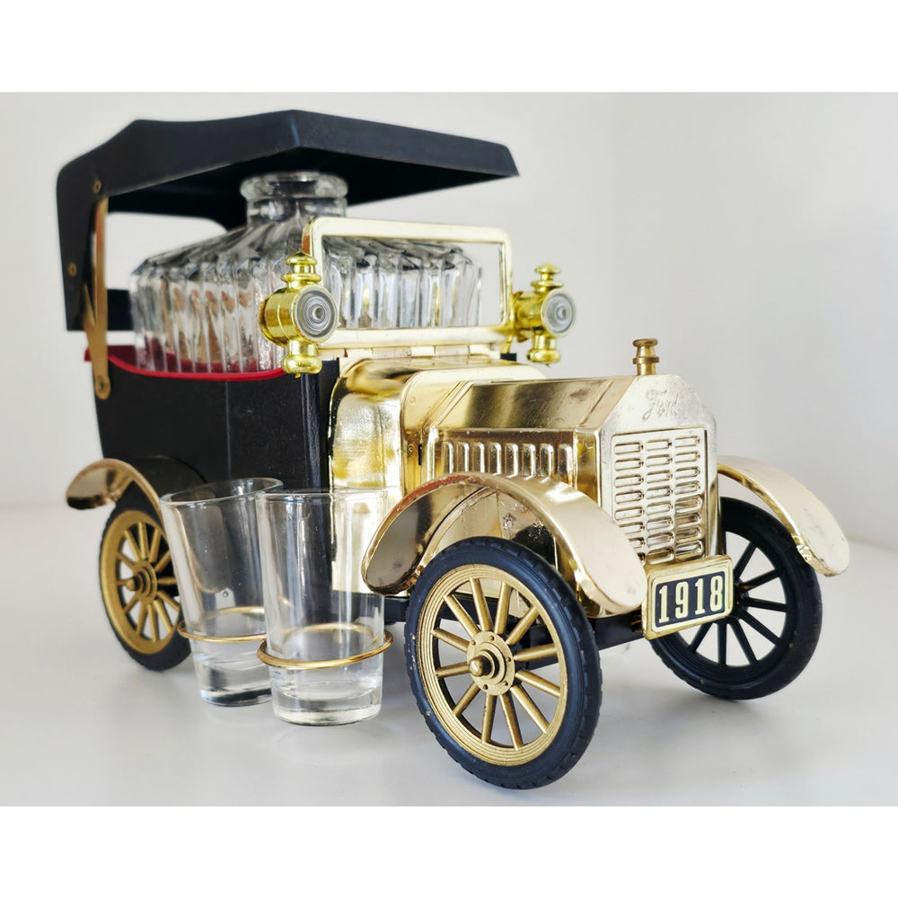 VINTAGE *NEW* 1950's Decanter Music Box 1918 Ford Car w/4 Shot Glasses