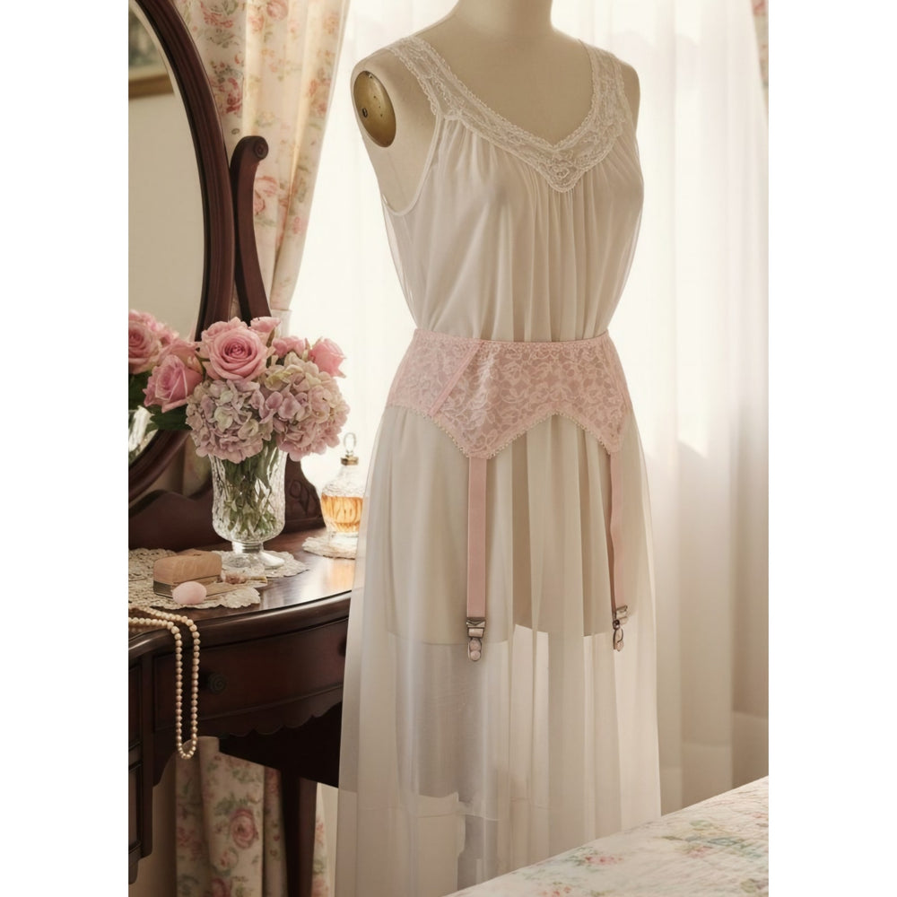 VINTAGE *PRISTINE* 1960's Gold Seal Women's Light Pink Lace Garter Belt Size 30