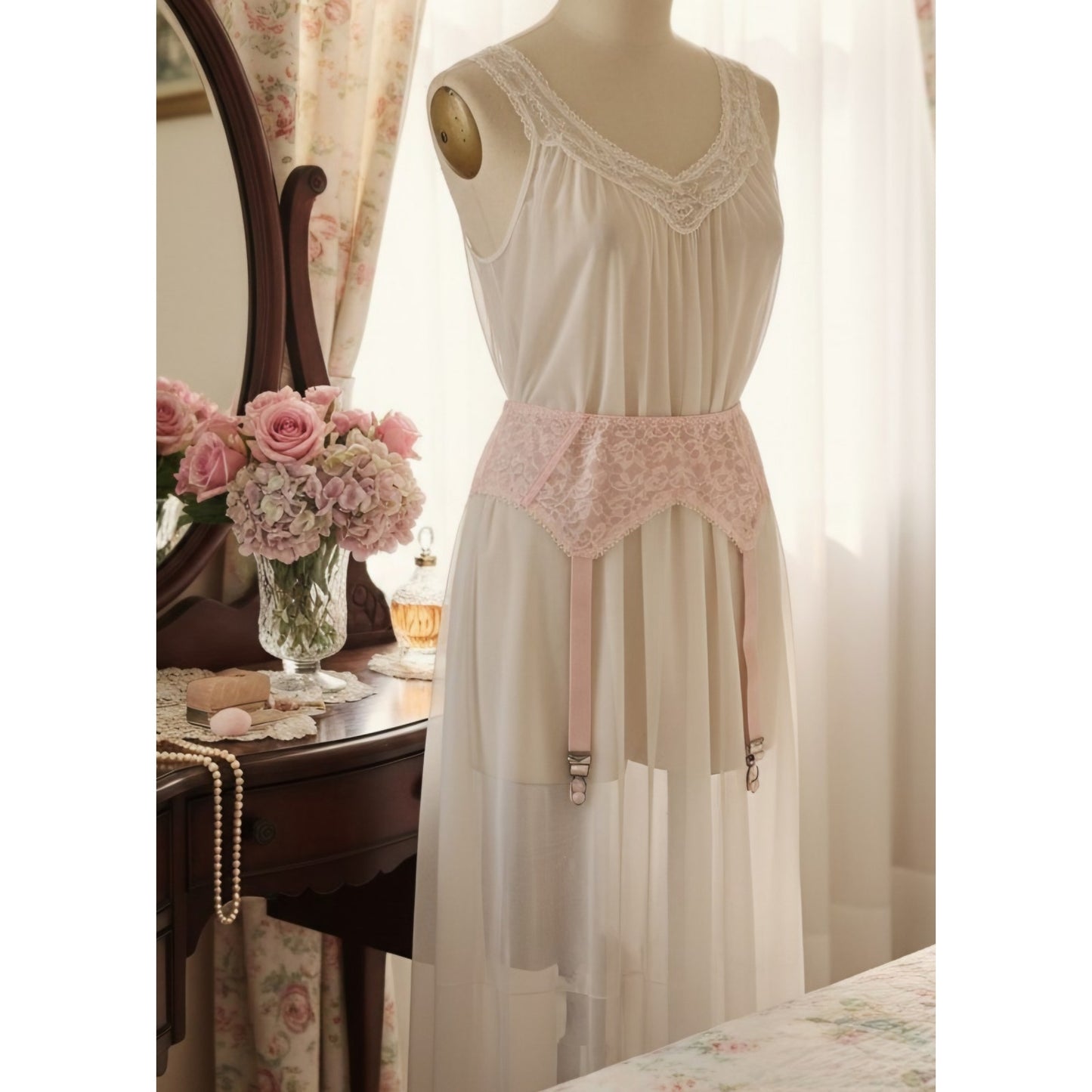VINTAGE *PRISTINE* 1960's Gold Seal Women's Light Pink Lace Garter Belt Size 30
