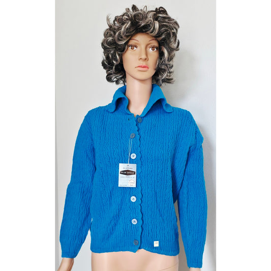 VINTAGE *NEW* 1960's Zephyr Maid Women's Blue Cable Stitch Sweater Size 38