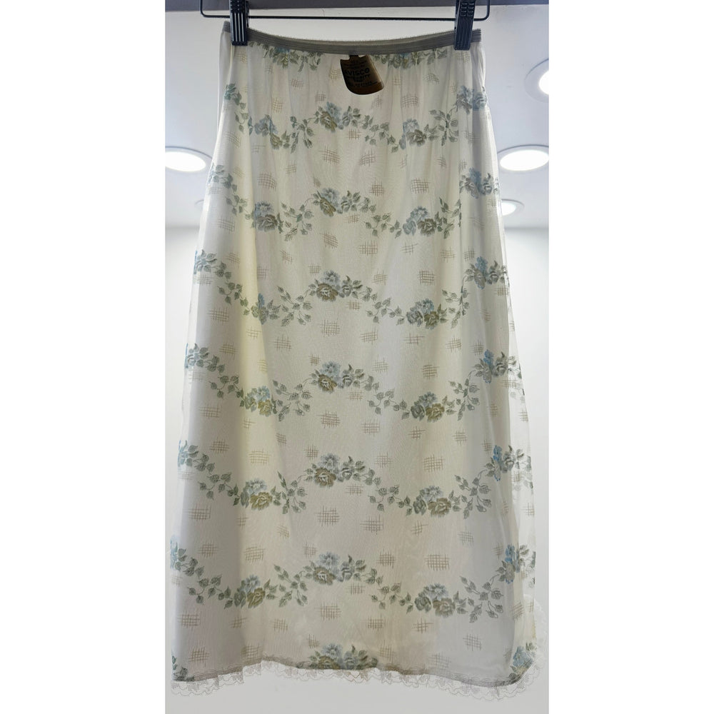 VINTAGE *NEW* 1960's Women's White with Green & Blue Flowers Slip Skirt Size S