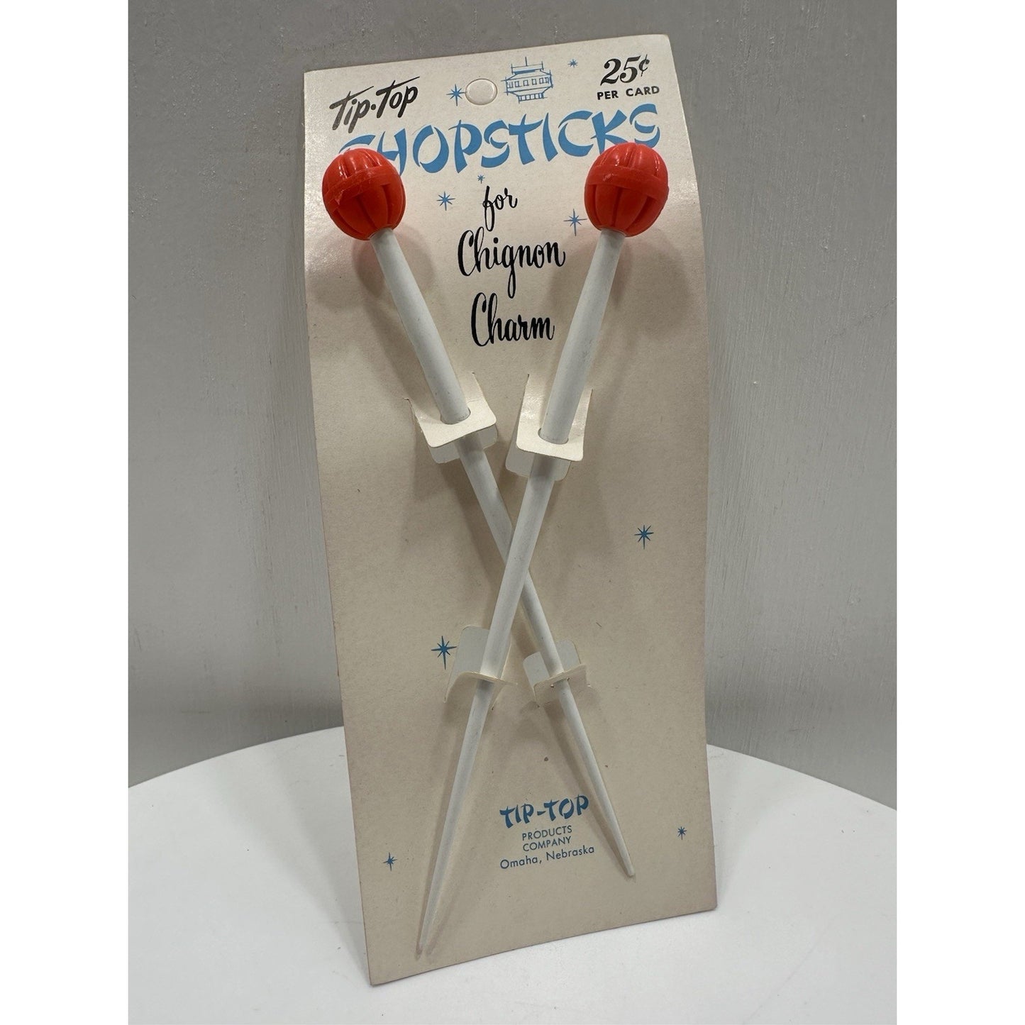 VINTAGE *NEW* 1970's Tip Top Hair Chignon Charm ChopSticks White/Red