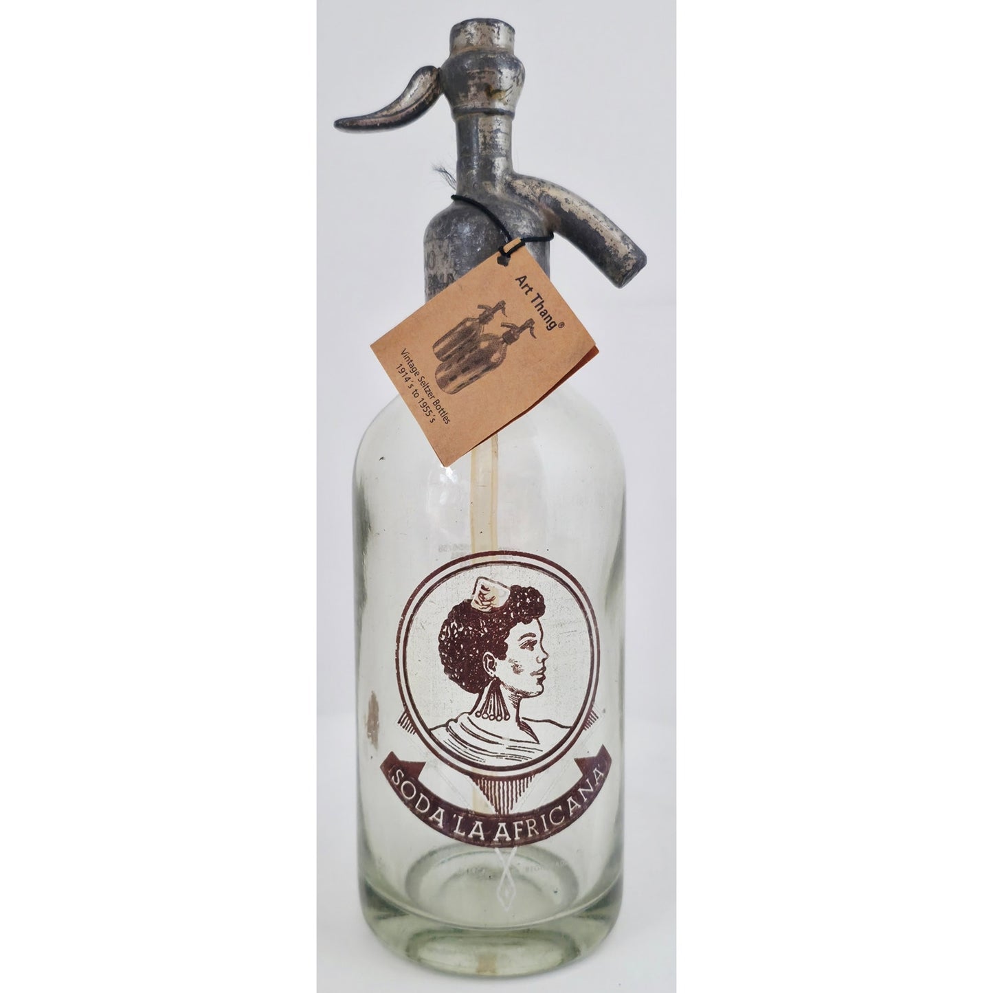 VINTAGE *PRISTINE* 1950's Art Thang Soda La Africana Seltzer Glass Bottle Argentina