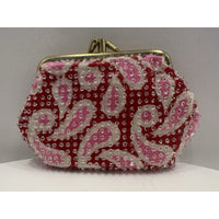 VINTAGE *NEW* 1970's Hand-Beaded 3-Section Change Purse in Pink/Red