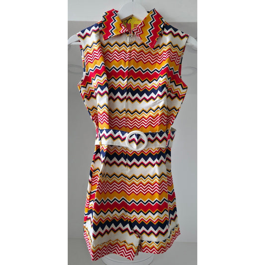 VINTAGE *NEW* 1960's Mulicolor Waist Tie Romper Size 14 Made in Japan