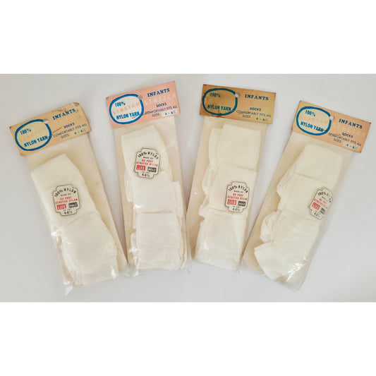 VINTAGE *NEW* 1960's DuPont Kids Stretch White Short Socks Set of 4 Size 4-6.5