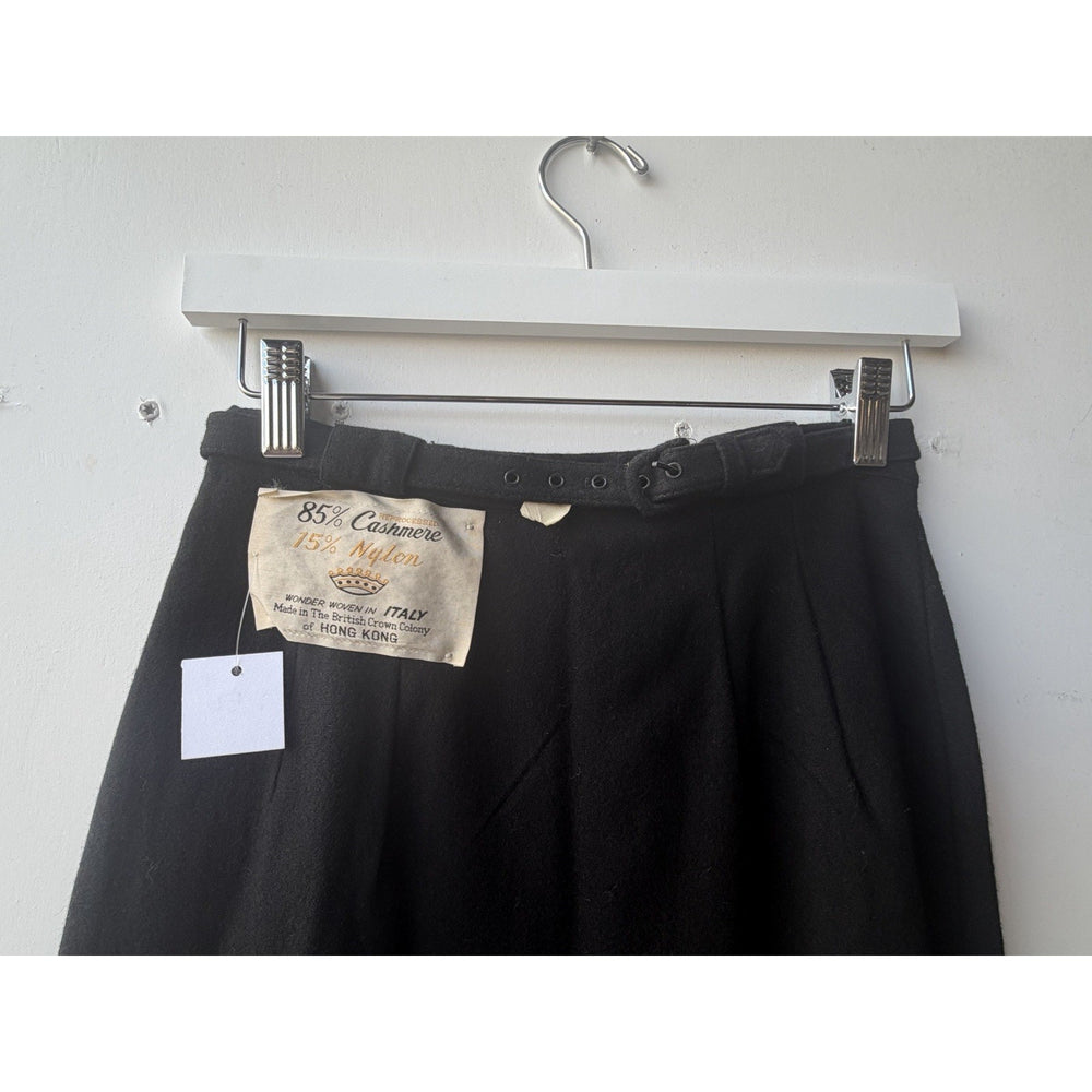 VINTAGE *NEW* 1960's Black Pencil Cashmere/Nylon Italian Belted Skirt