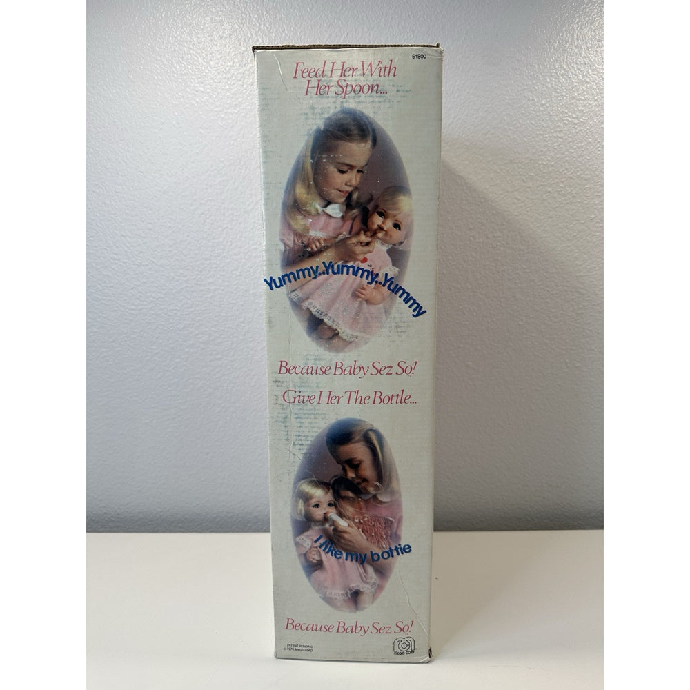 VINTAGE *NEW* 1976 New In Box Baby Sez So Press Her Heart Talking Doll Blonde