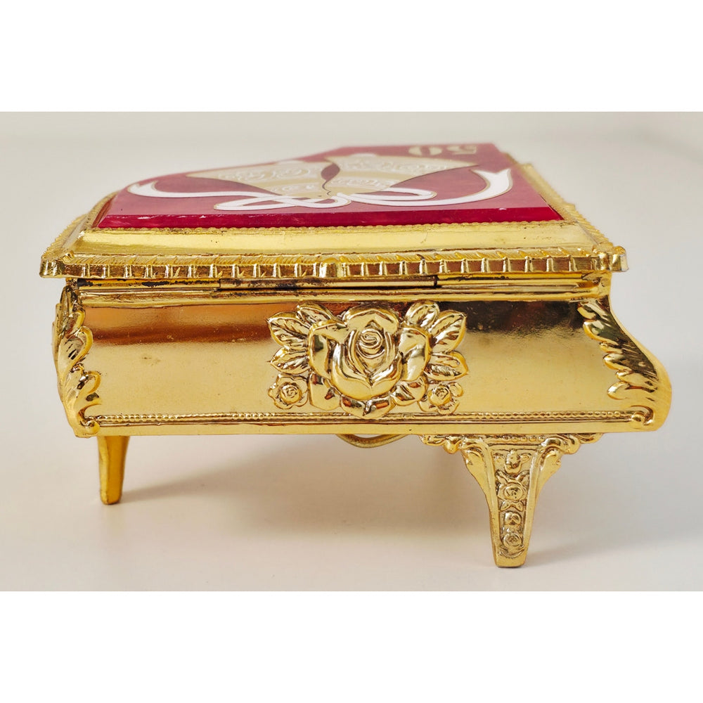 VINTAGE *NEW* 1970's 50th Anniversary Jewelry Box Gold & Red with Wedding Bells