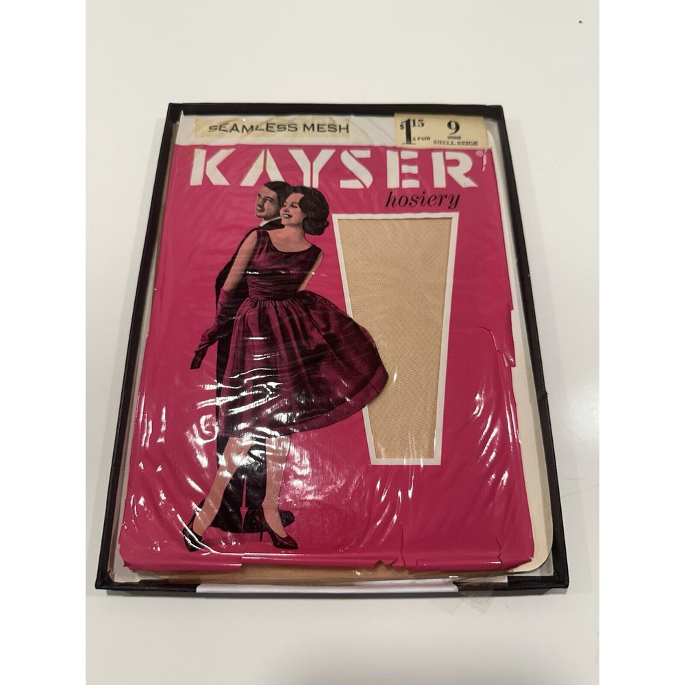 VINTAGE *NEW* Kayser Hosiery Seamless-Shell Beige Sz 9M-1 Pair