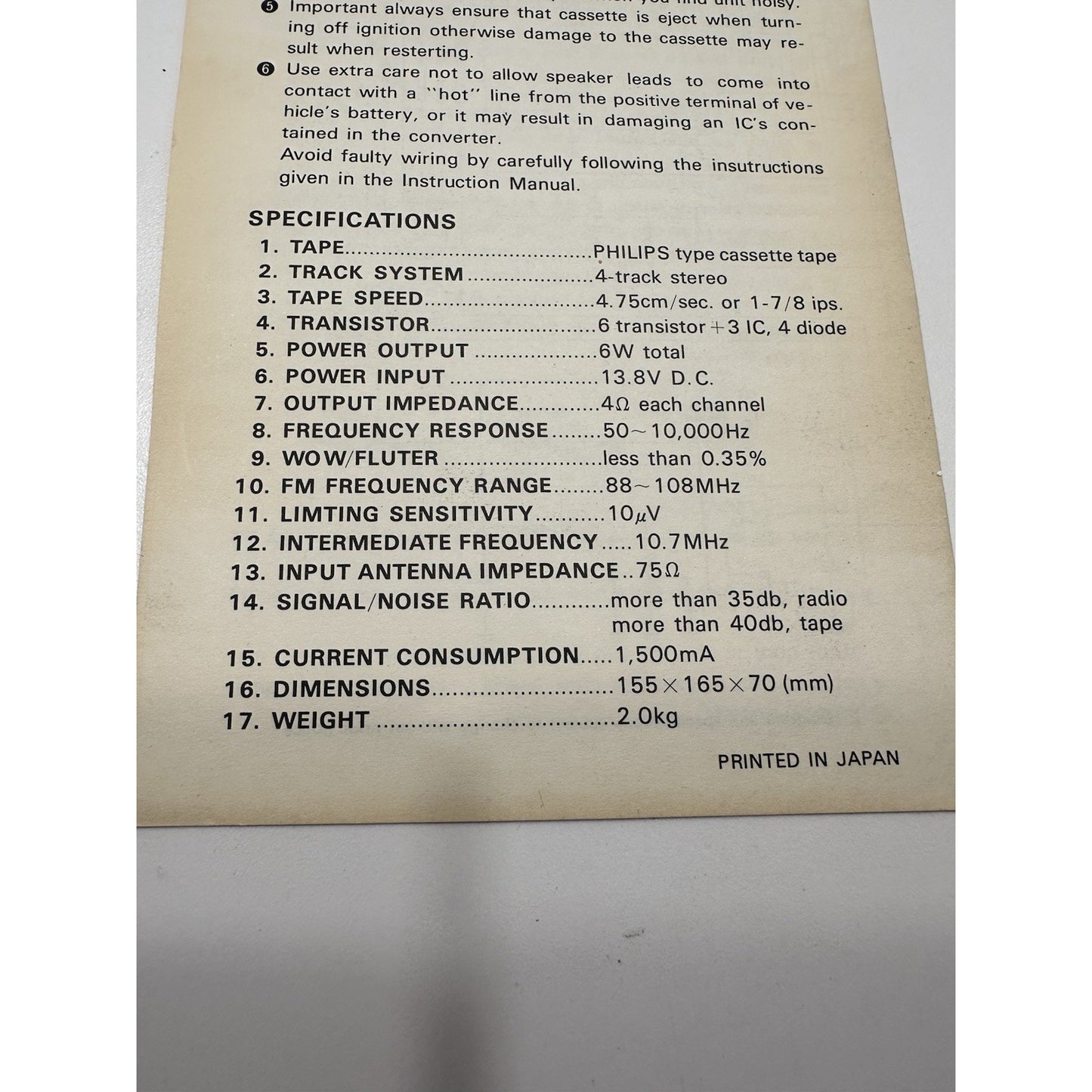 VINTAGE *NEW* 1970 AM/FM Cassette Car Stereo Japan