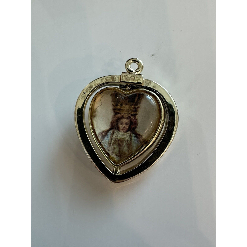 VINTAGE *NEW* Gold-Tone Heart Pendant with Jesus/Queen Art Spinner