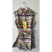 VINTAGE *NEW* 1960's Chevron Print Romper with Belt Size 14 (Fits like 6-8)