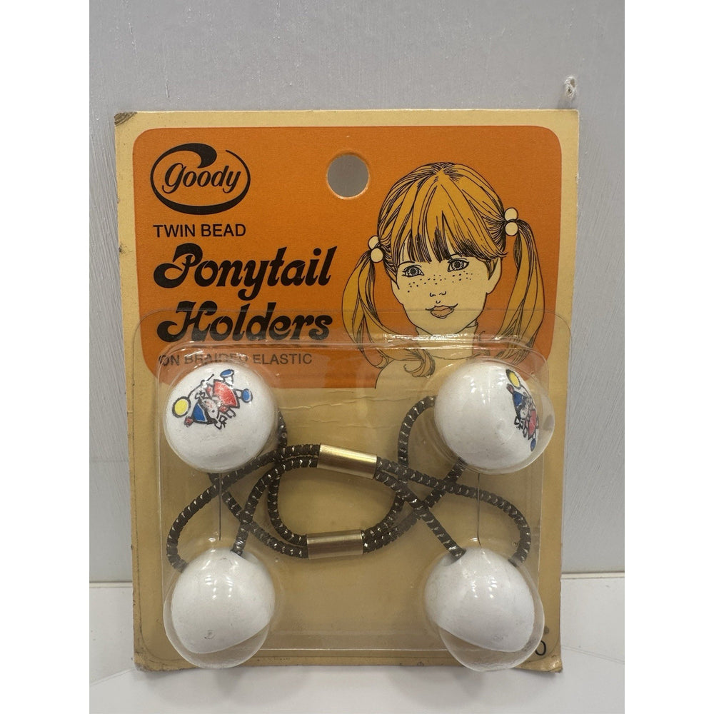 VINTAGE *NEW* 1975 Goody 6990 Twin Bead Ponytail Holders with Doll Art Set of 2